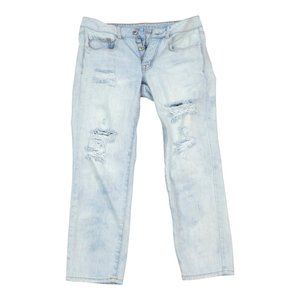 American Eagle Outfitters Boy Crop Mid Rise Light Wash Button Fly Jeans Size 6